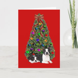 Tarjeta de árbol de navidad de Boston Terrier