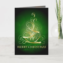 Tarjeta de árbol de Navidad de cinta dorada