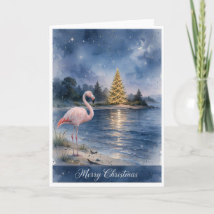 Tarjeta de árbol de Navidad de flamenco - Feliz Na
