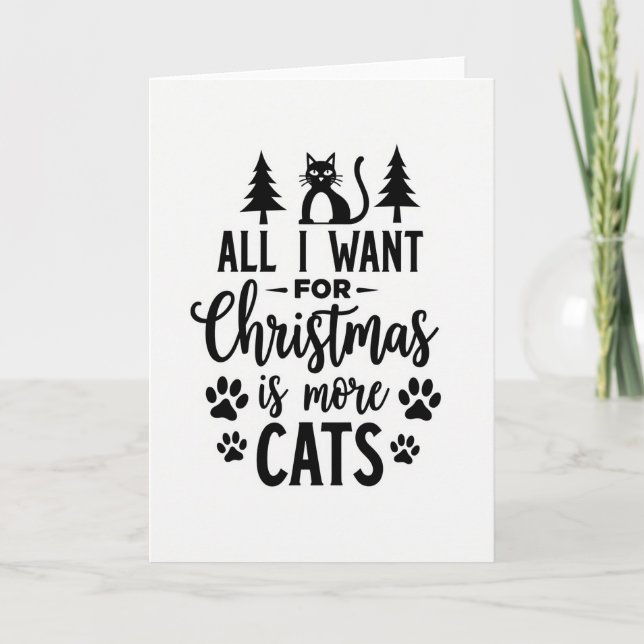 Tarjeta de árbol de Navidad de gato negro (Anverso)
