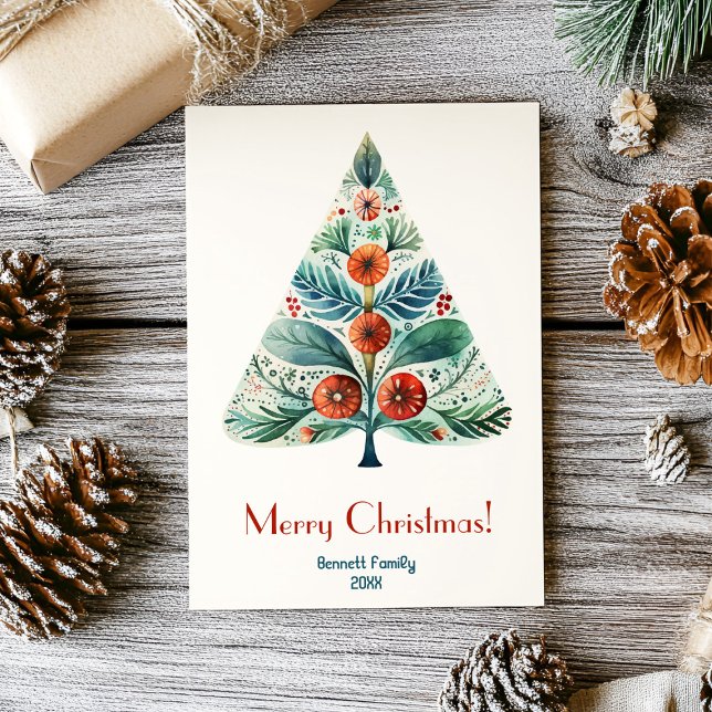 Tarjeta de árbol de navidad de la familia Feliz Na (A touch of elegance for the holidays 🌲 Send love with our watercolor tree card ✨)