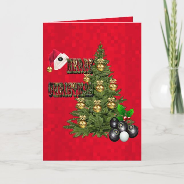 Tarjeta de árbol de Navidad de los cuencos rojos, (Anverso)