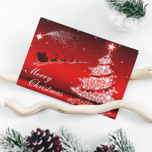 Tarjeta de árbol de navidad de metal rojo respland