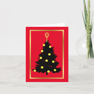 Tarjeta de árbol de Navidad de pelotas y raqueta d