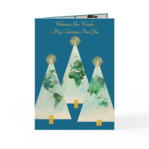 Tarjeta de árbol de navidad del mapa del mundo ant