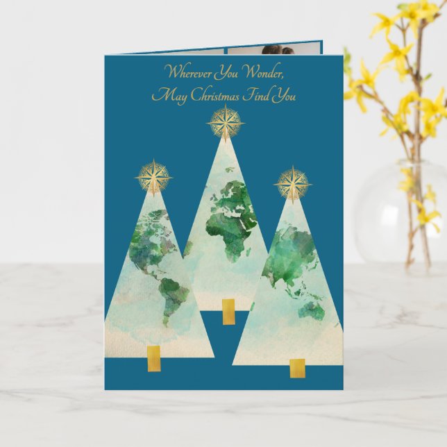 Tarjeta de árbol de navidad del mapa del mundo ant (flor amarilla)
