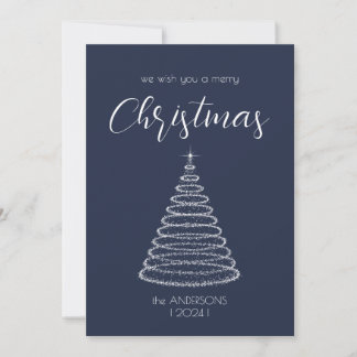 Tarjeta de árbol de Navidad elegante azul marino b