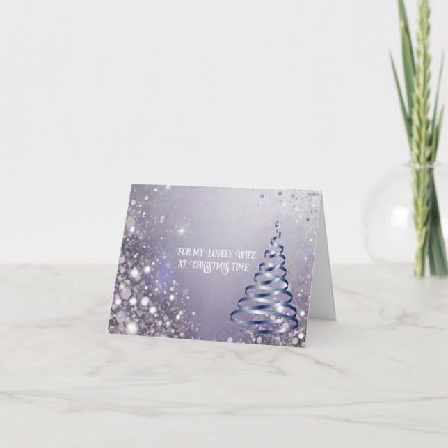 Tarjeta de árbol de Navidad elegante azul y morado (Anverso)