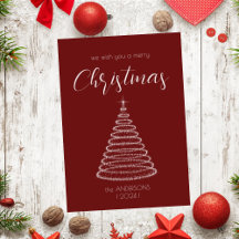 tarjeta de árbol de Navidad elegante de color burd