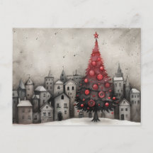 Tarjeta de árbol de navidad fantástica Red Black