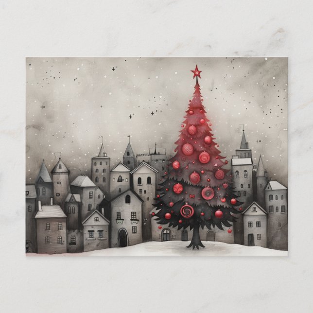 Tarjeta de árbol de navidad fantástica Red Black (Anverso)