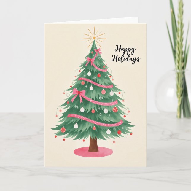 Tarjeta de árbol de Navidad Felices Fiestas (Anverso)