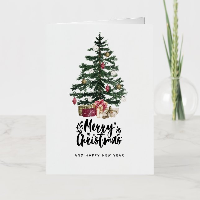 Tarjeta de árbol de Navidad Feliz Navidad Fiestas (Anverso)