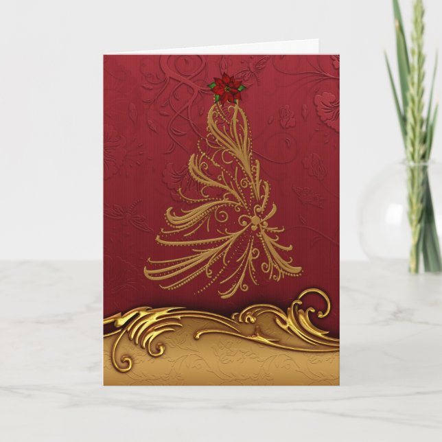 Tarjeta de árbol de Navidad Gold personalizada (Anverso)
