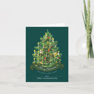 Tarjeta de árbol de Navidad Green Vintage Classic 