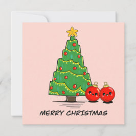 Tarjeta de árbol de navidad mínima - Fiesta Kawaii