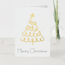 Tarjeta de árbol de Navidad minimalista en dorado