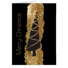 Tarjeta de árbol de Navidad moderna en negro y oro