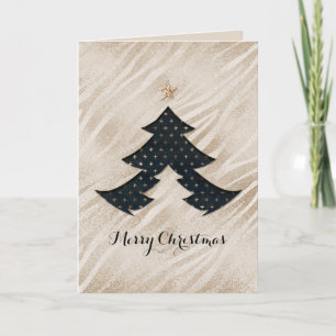 Tarjeta de árbol de Navidad moderna en negro y oro