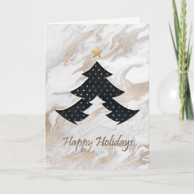 Tarjeta de árbol de navidad moderna Gold Marble (Anverso)