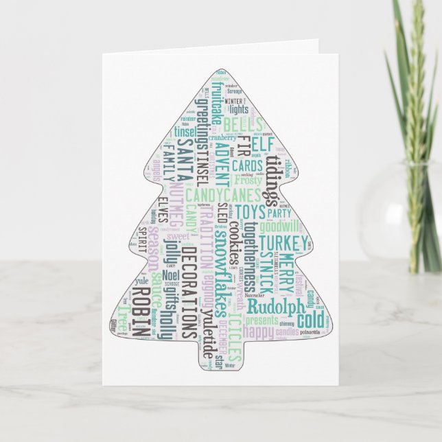 Tarjeta de árbol de Navidad moderna, turquesa y vi (Anverso)