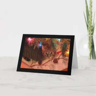 Tarjeta de árbol de navidad para gatos con fichas