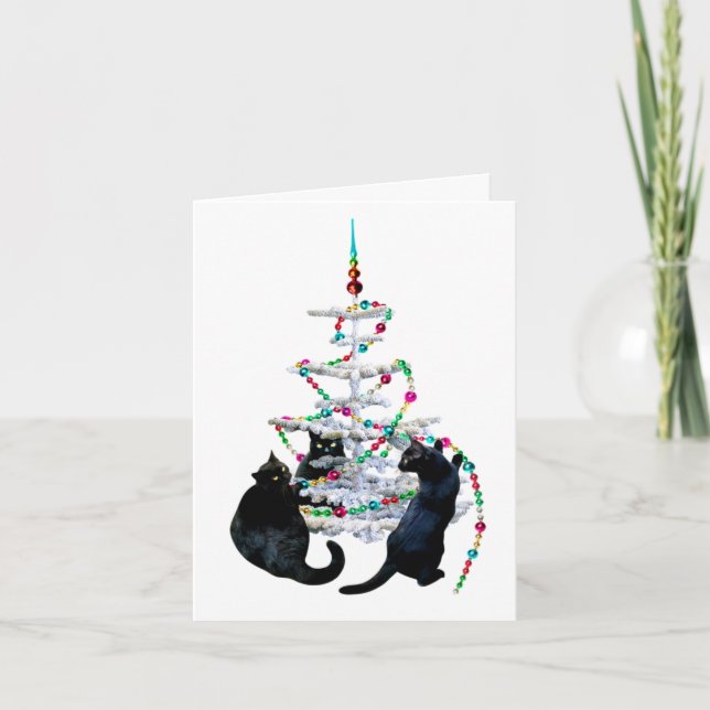 Tarjeta de árbol de navidad para gatos negros (Anverso)