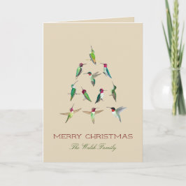Tarjeta de árbol de navidad personalizada Hummingb