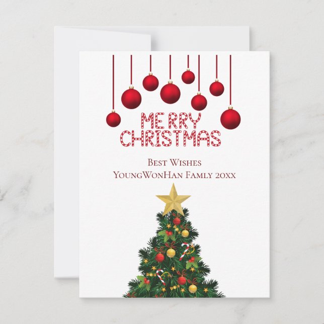 Tarjeta de árbol de navidad personalizada Merry (Anverso)