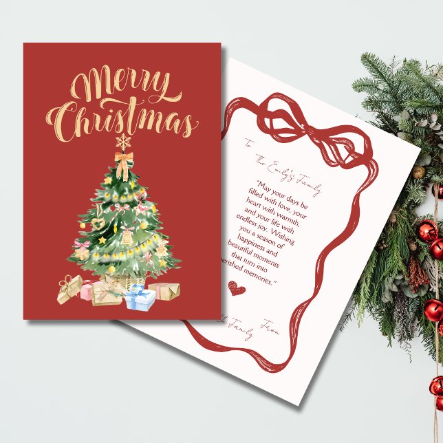 Tarjeta de árbol de Navidad Retro Rojo Vintage (Christmas Retro Vintage Card)