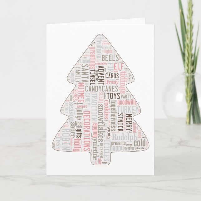 Tarjeta de árbol de navidad rosa chic y chic (Anverso)