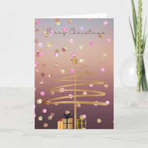 Tarjeta de árbol de navidad Rosa Gold & Gold Swirl