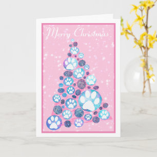 Tarjeta de árbol de navidad rosa y azul para los a