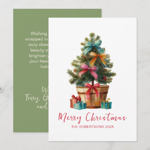 Tarjeta de árbol de Navidad rústico con lazos colo
