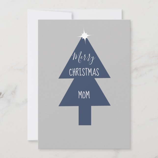Tarjeta de árbol de Navidad simple gris azul (Anverso)