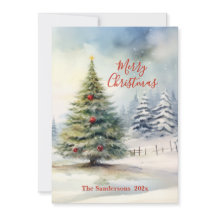 Tarjeta de árbol de Navidad vintage de pino perenn