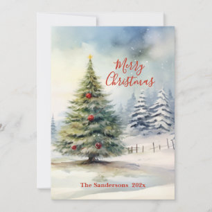 Tarjeta de árbol de Navidad vintage de pino perenn