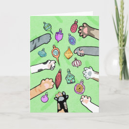 Tarjeta de árbol de Navidad y patas de gato con ad
