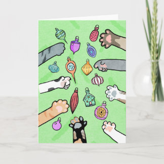 Tarjeta de árbol de Navidad y patas de gato con ad