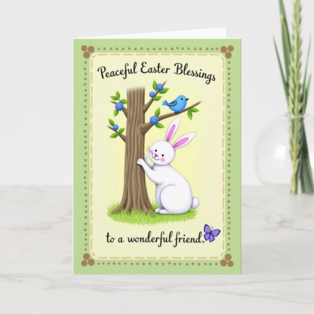 Tarjeta de árbol de primavera con abrazos de conej (Anverso)