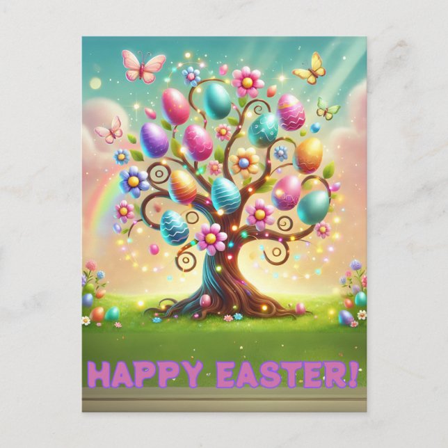 Tarjeta de árbol feliz de Pascua (Anverso)