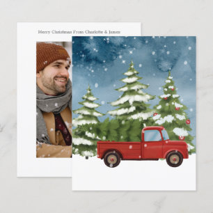 Tarjeta de árbol navideño de fotos del camión rojo