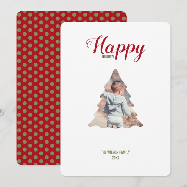 Tarjeta de árbol navideño de fotos familiares de v (Anverso / Reverso)