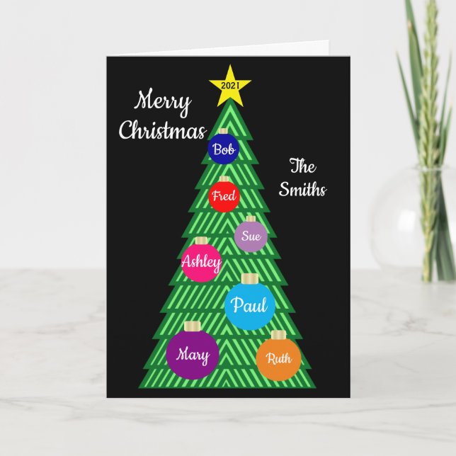 Tarjeta de árbol navideño ornamental colorida de p (Anverso)