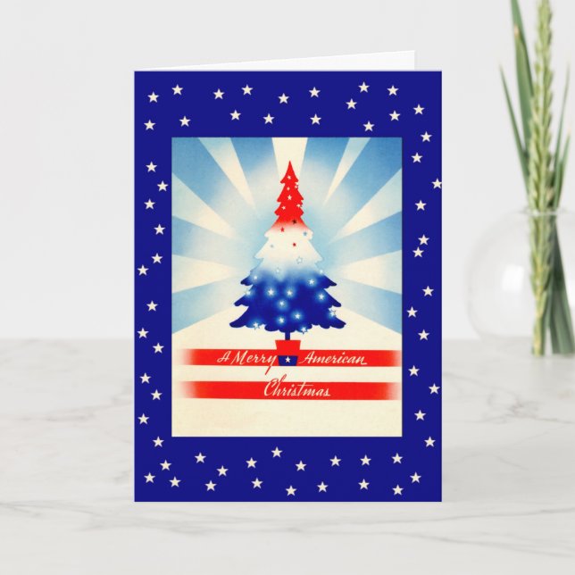 Tarjeta de árbol patriótico para Navidades estadou (Anverso)
