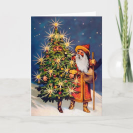 Tarjeta de árbol vivo victoriano y Navidades de Sa