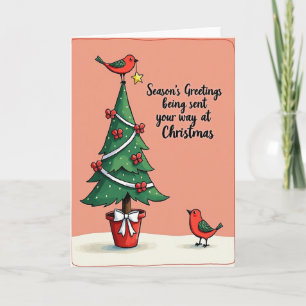 Tarjeta de árbol y pájaros dibujados a mano
