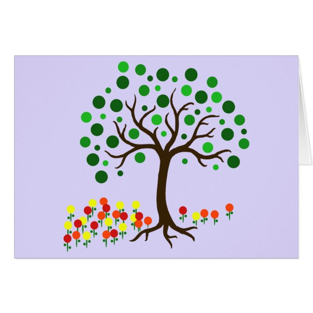 Tarjeta de árbol y tulipanes estilizados (Anverso (Horizontal))