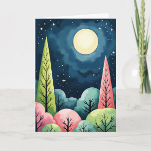 Tarjeta de árboles coloridos de año nuevo