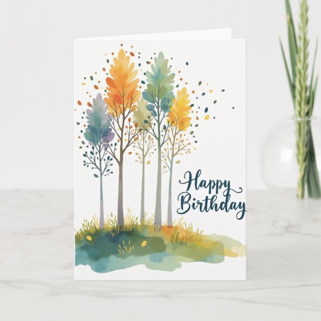 Tarjeta de árboles de acuarela alegre (Anverso)